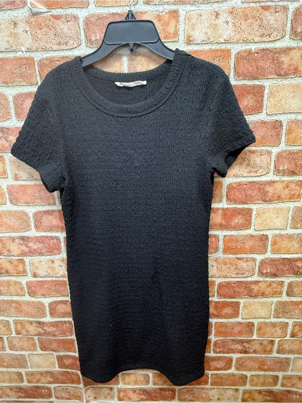 Classic Black Knit grunge minimalist Short-Sleeve clean girl textured Dress